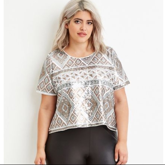 Forever 21 Tops - FOREVER 21 Sequin Geo Print Pattern Top Size 2X